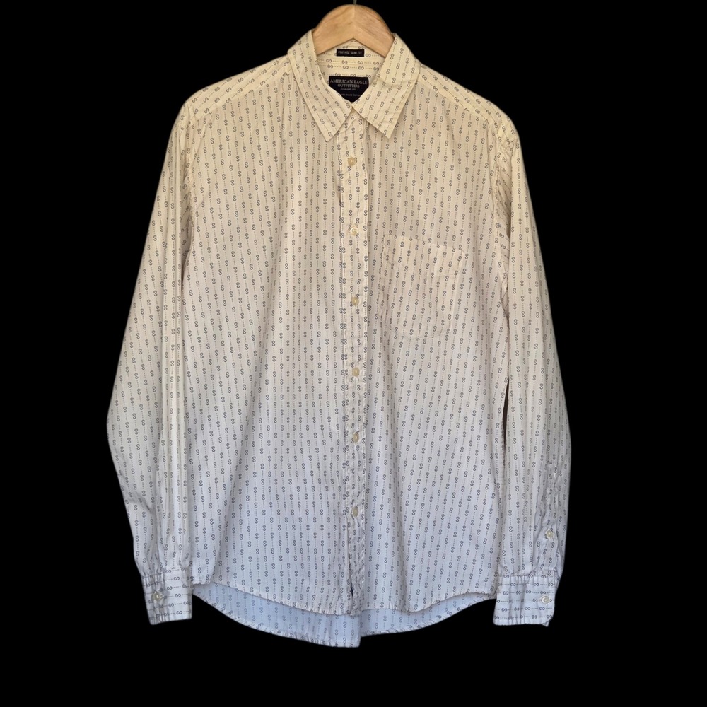 American Eagle Mens Y2K Vintage Slim Fit Shirt Large Neutral Button Down Capsule